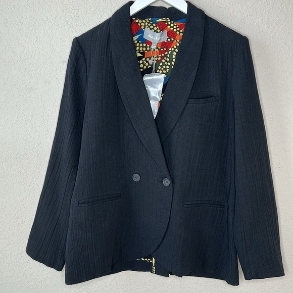 Anthropologie Daniel Rainn Double-Breasted Blazer Black Floral Lining size M - Picture 3 of 13